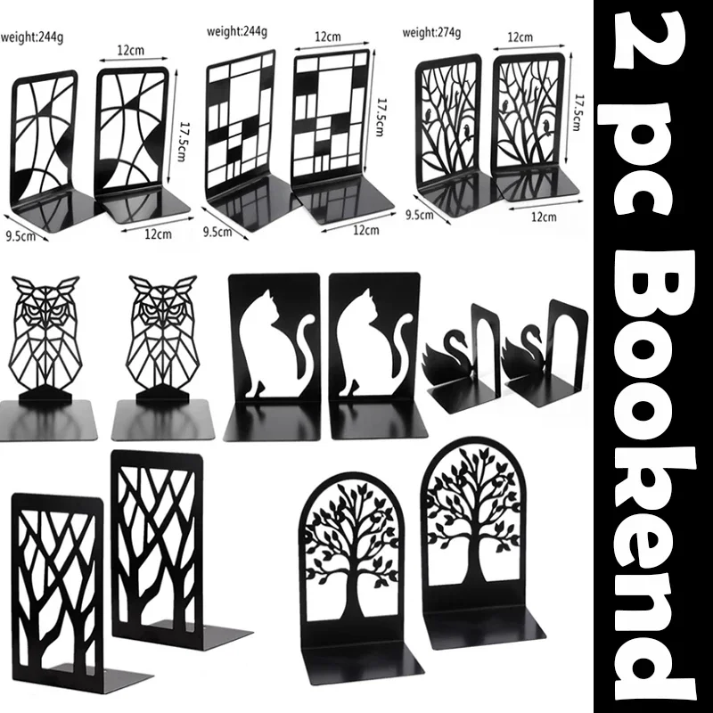 Book Ends Hollow Out Bookend Supports Stable Stand Iron Metal Bookends for Folders Hotel Home Desk Stationery 2pcs/set book organizer book holder book stand book terminal