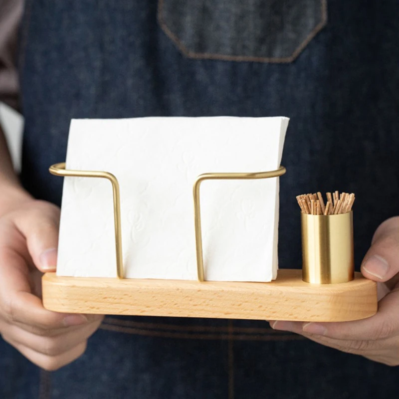 Wooden Tissue Paper Holder Metal Toothpick Holder Napkin Holder Tableware Tissue Box Storage Desktop Organizer Tableware Supplie 6