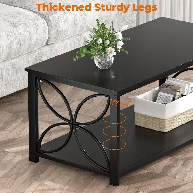 Coffee Table for Living Room, 39 inch Small Table with Storage Shelf, Modern Center Table 3