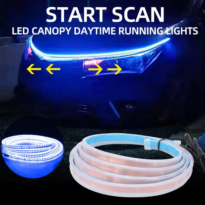 Teguangmei Tira de luces LED para el exterior del capó del automóvil,  blanco dinámico con escaneo secuencial de arranque, tira de luces LED  flexibles