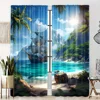 2-Piece Semi-Blackout Curtains Tropical Island Pirate Ship Palm Tree Design Rod Pocket Hanging for Bedroom Floor Window Blinds 1