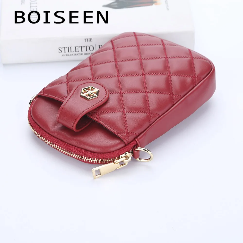 BOISEEN Women's Embroidered Grid Crossbody Bag 2025, Vertical Anti-Theft Phone Purse Multifunctional PU Leather with Card Slots