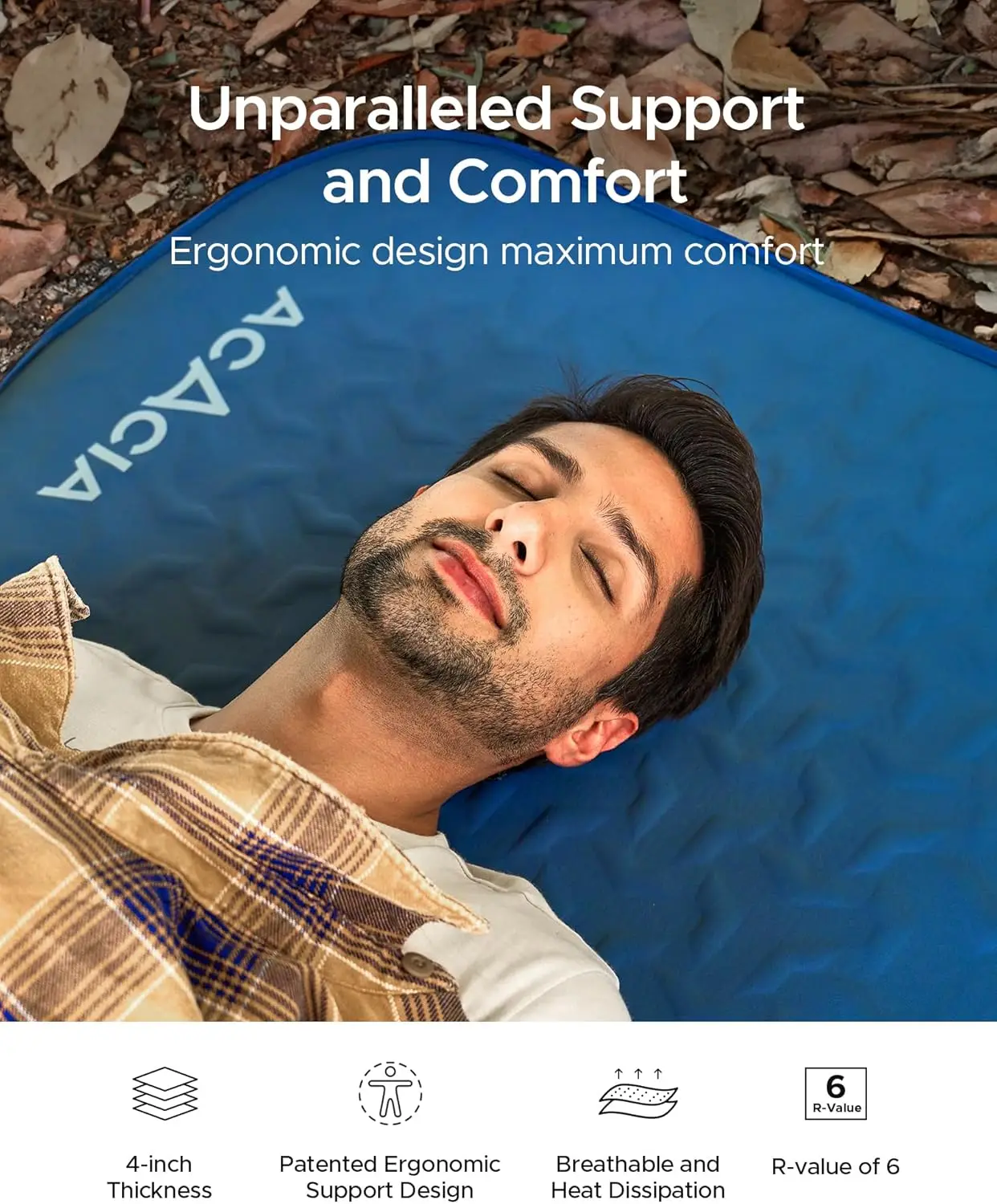 4'' Thick Self Inflating Sleeping Pad with Solid Foam, Innovative Y-Shaped Telescopic Structures