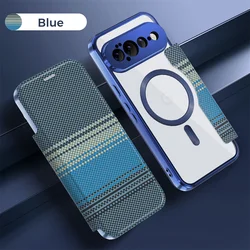 Luxury Kevlar Leather Card Wallet Phone Case with MagSafe Wireless Charging Compatibility - Google Pixel 11 (Blue)