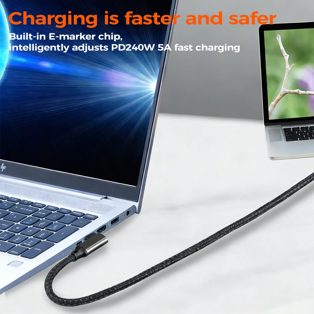 2m 3m 5m USB 3.2 Gen2 20Gbps VR 더블 엘보우 데이터 케이블 USB C 4K 비디오 타입 C 5A 240W 고속 충전 케이블 (맥북 프로, 삼성용)