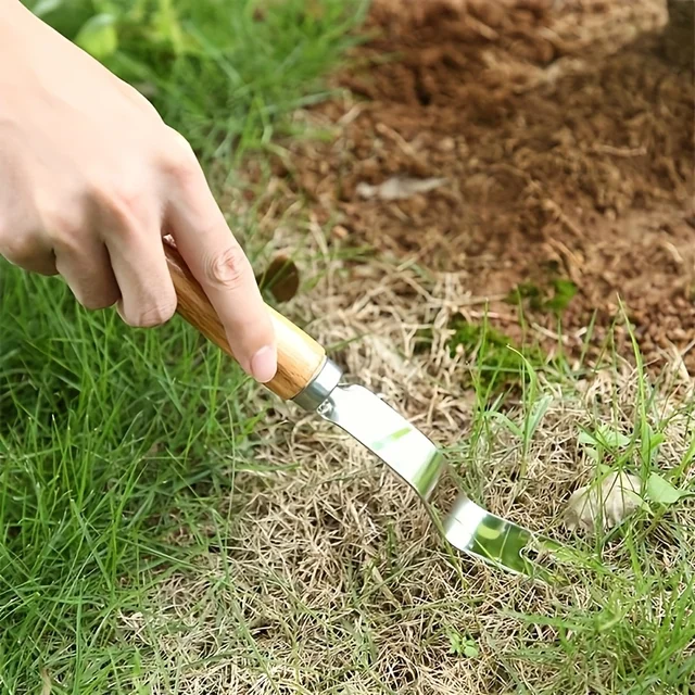 1 multifunctional ergonomic stainless steel weed killer: easy to remove weeds and dandelions, wooden handle weed control tool 4