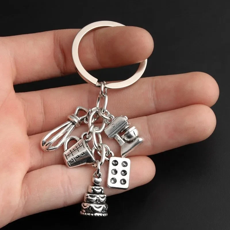 

1PC Keychain Frying Pan And Whisk Dessert Keychain Baking Keychain Cake Whisk Blender Measuring Cup Mold Keychain Dessert Chef