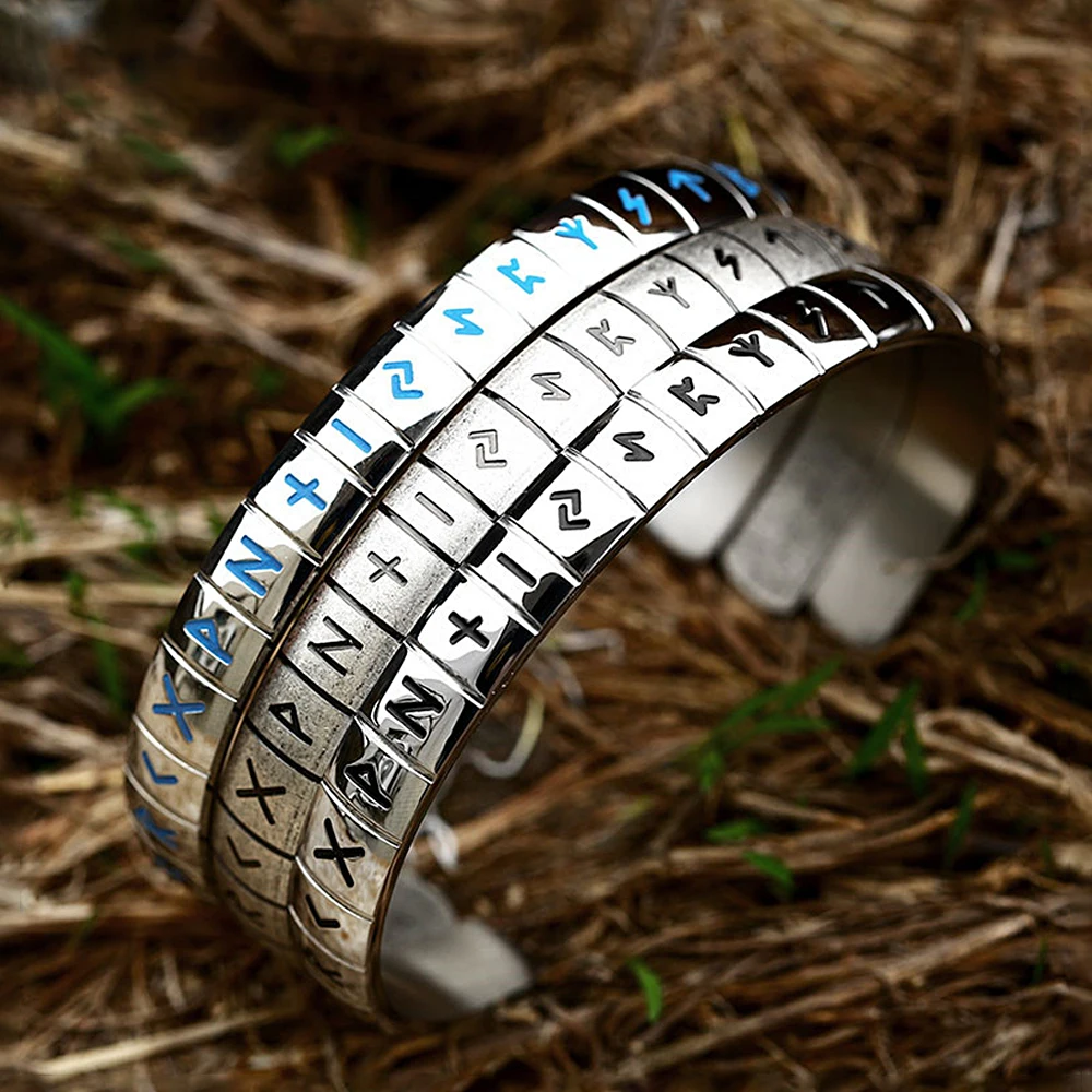 High Quality Stainless Steel Viking Rune Bracelets For Men Women Retro Open Bangle Fashion Norse Amulet Jewelry