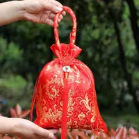 Sac à main en toile à cordon de serrage, 1 pièce, sac à sucre avec pompon à nœud chinois, sac à main de grande capacité pour mariage 5
