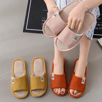 2024 Linen Home Slippers Soft Sole Silent Breathable Shoes in Spring Cotton and Linen Slippers for All Seasons Anti Slip Indoor 2