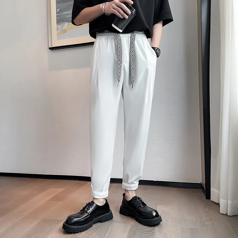 

2022 Men's Solid Color Casual Pants Elastic Waist Fashion Trend Homme Jogger Sweatpants Male Grey/black/white Trousers M-2XL