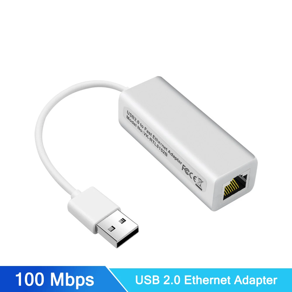 Adaptador Ethernet USB Placa de rede, Cabo LAN Internet para Laptop, MacBook, Win 98SE, ME 2000, XP, Vista 7, USB 2.0 para RJ45, 100Mbps