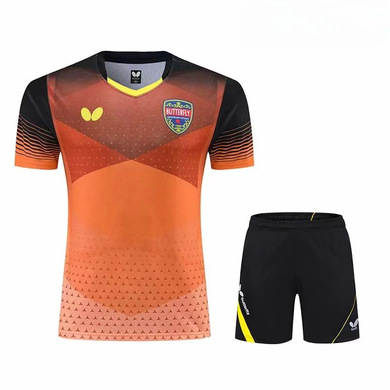 Customized a set of men's and women's table tennis T-shirt shorts quick dry material breathable sweat absorption can print LOGO