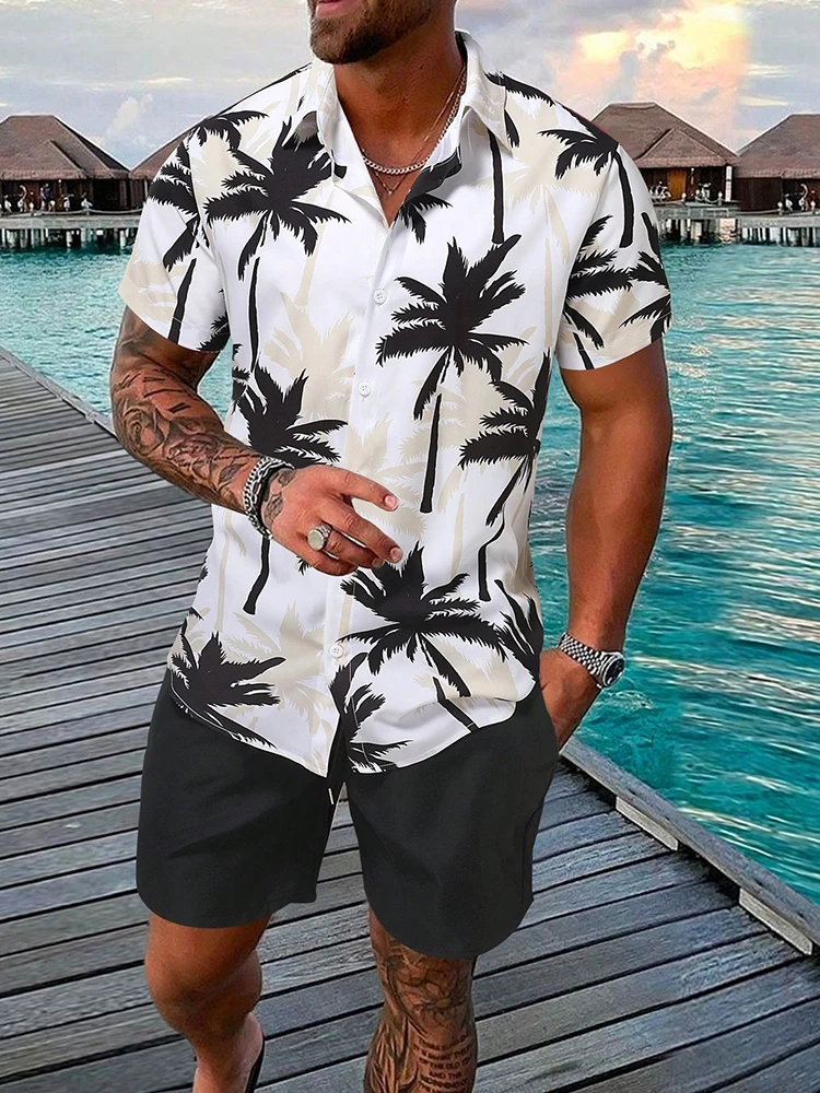 Men's Hawaiian Short-sleeved Shirt And Beach Shorts Set Beach Resort Men's Casual Shirt Summer Everyday Men's Sports Shorts 3