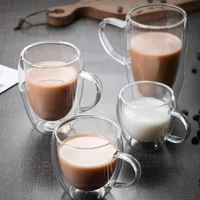Heat Resistant Clear Double Wall High Borosilicate Glass Mug with Handle Coffee Milk Juice Water Cup Coffeeware Lover Gift 4