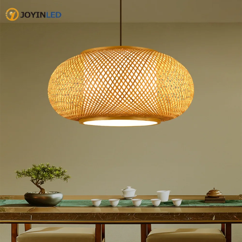 Bamboo Pendant Lamp Natural Rattan Chandeliers E27 Hand-knitted Café Restaurant Living Room Decor Hanging Lamp E27 40/50/60CM