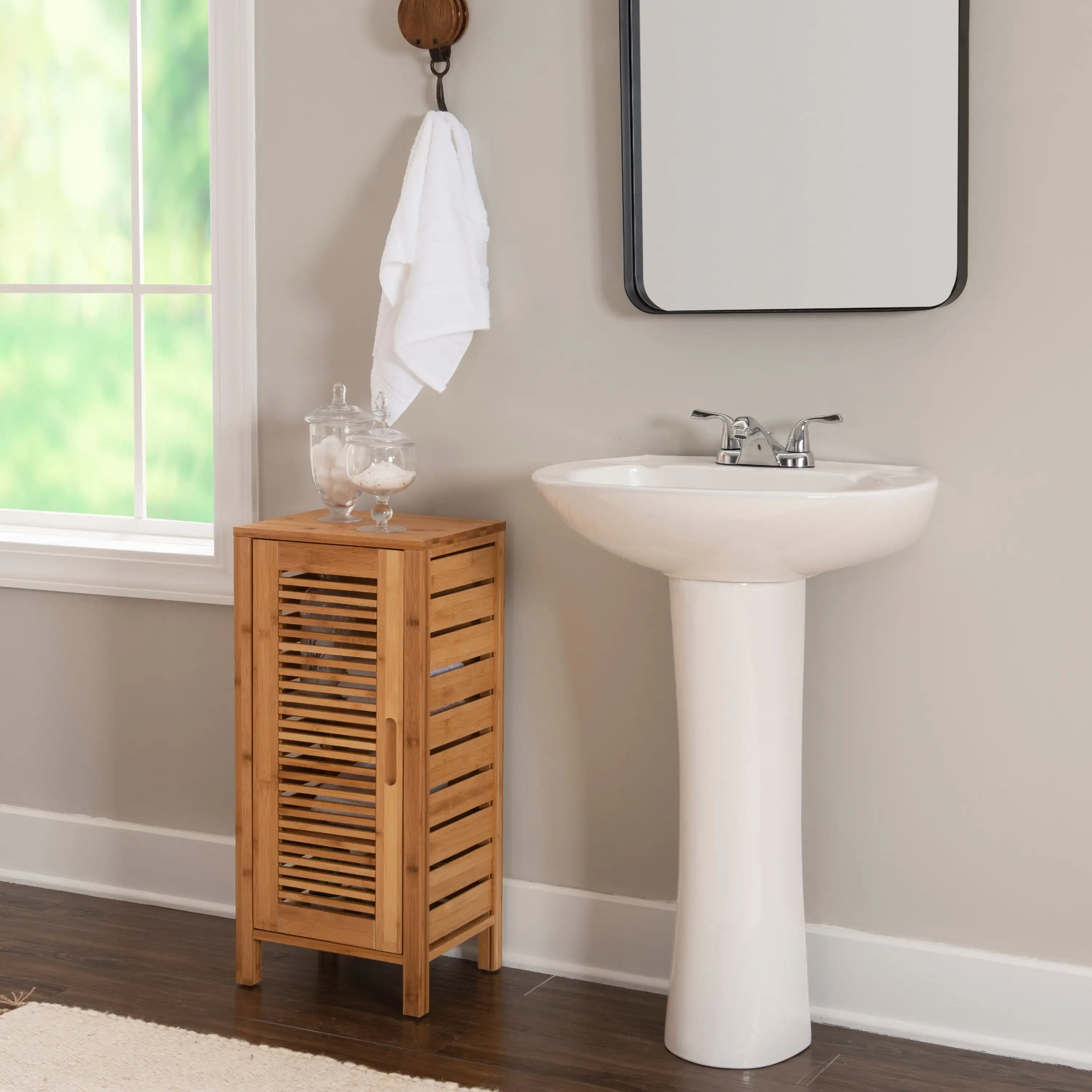 

Linon Harding 3-Shelf Single Door Floor Cabinet, Natural Bamboo Finish