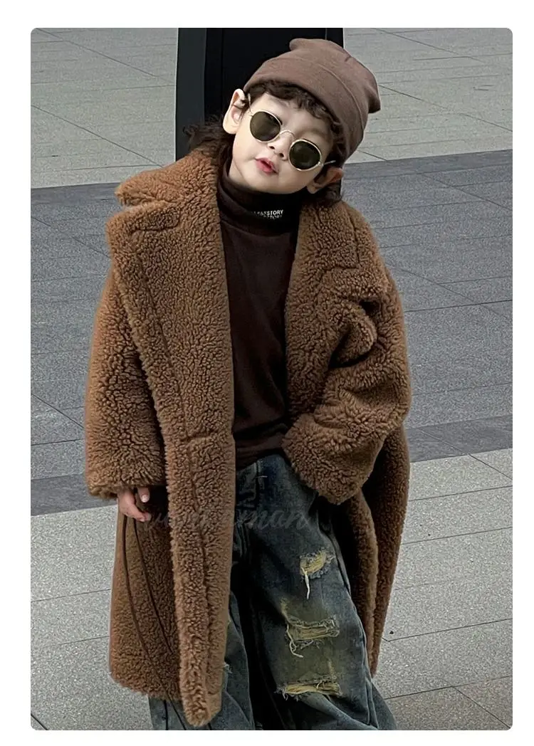 

Girl Coats 2023 New Winter Korean Fashion Style Coat Baby Girl Heavy Warm Mid Length Overcoat Fur Coat Children Faux Fur Clothes