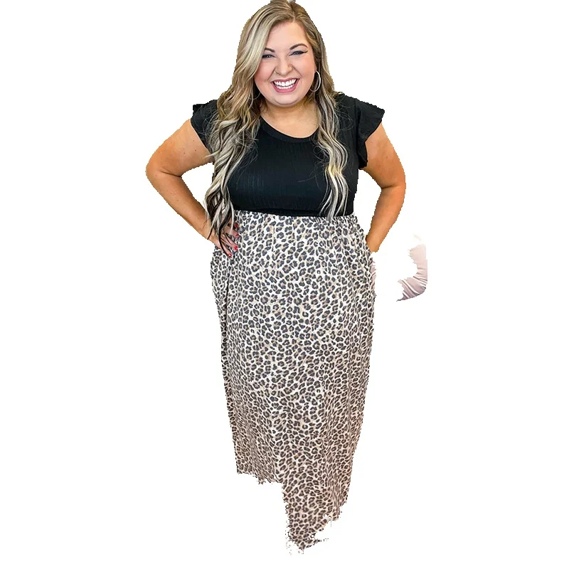 

Summer Thin Thread Dress Women's Large Personalized Leopard Print Pullover Sleeveless Long Women