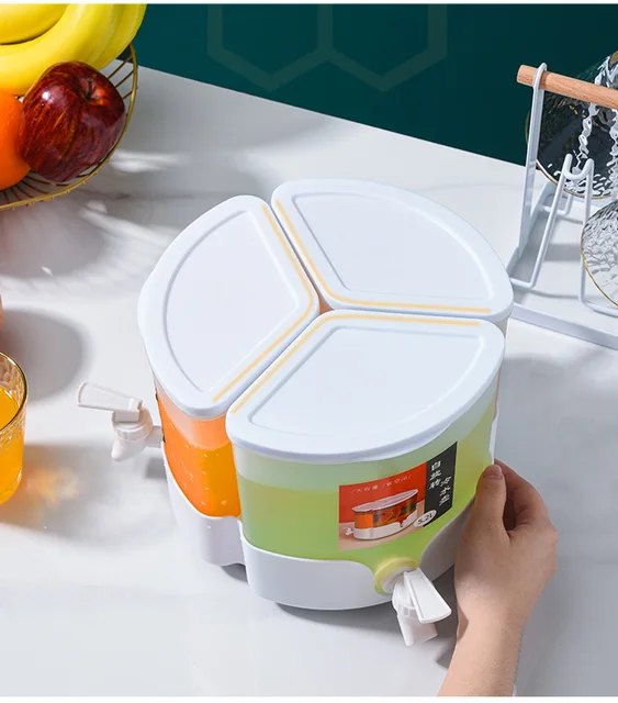 Rotary Cold Kettle with Faucet Put Refrigerator Fruit Teapot Three-grid Cold Water Bucket Cold Water Bucket Large Capacity, Size: Square Low Section