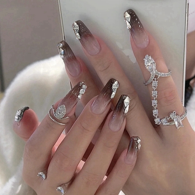 Detachable Jelly Gradient with design False Nails Wearable Ballerina Coffin Fake Nails Full Cover Nail Tips Press On Nails