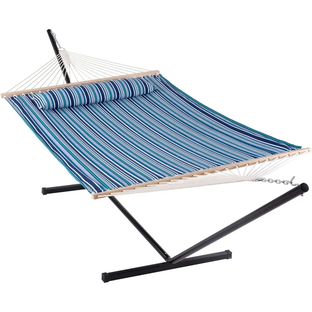 

Double Hammock with Stand 12FT, Heavy Duty Hammock with Stand for Outdoors, 450 LBS Weight Capacity, Blue Stripes Freight free