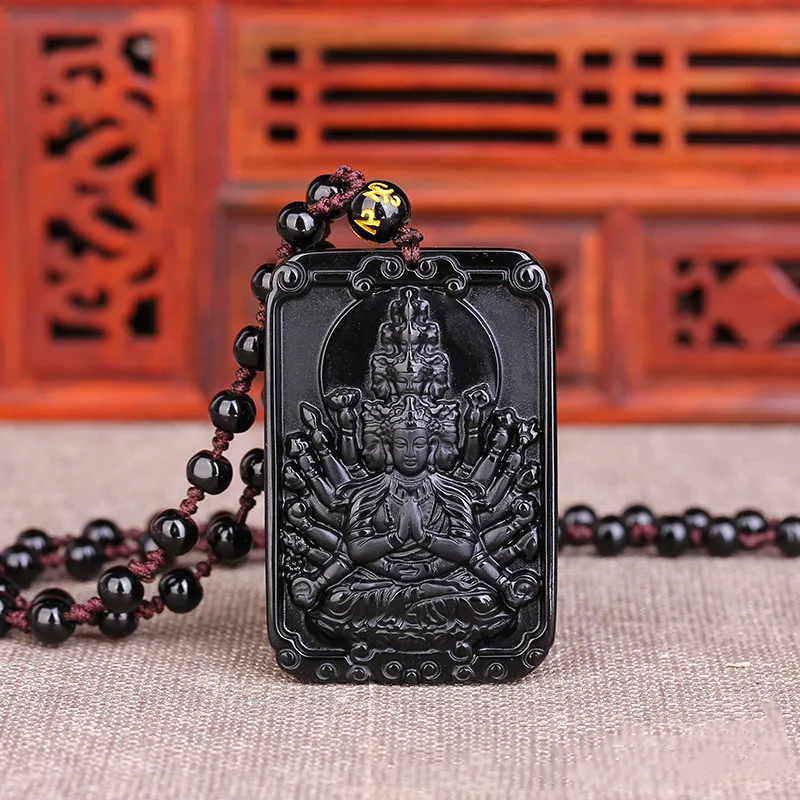 

Natural Obsidian, The Life Buddha, Thousand Handed Guanyin, Male and Female Zodiac Rat Guardian God, Versatile Pendant