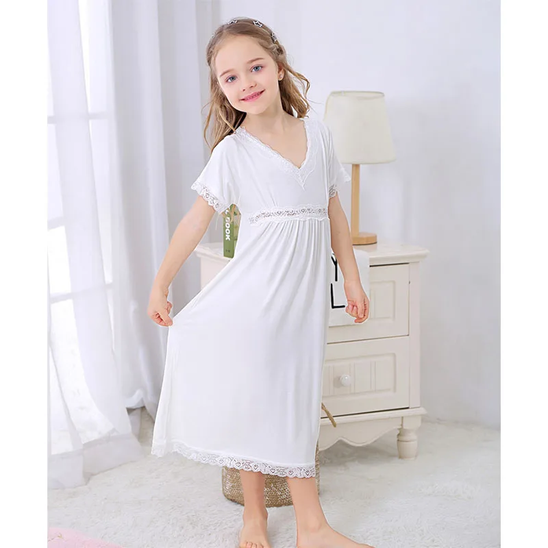 Chemise de nuit en coton à manches courtes pour filles, pyjama long et doux, vêtements de maison