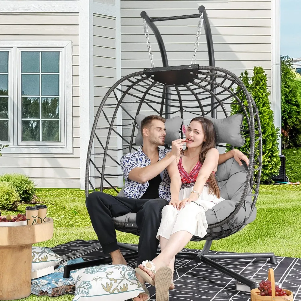 

NICESOUL® Double Egg Chair Oversized 2 Person Patio Swing Chair with Stand, Indoor Outdoor Large PE Wicker Egg Shaped