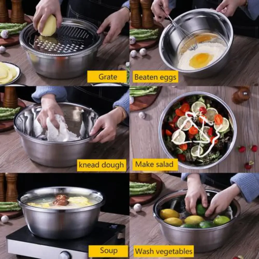 다기능 야채 슬라이서, 감자 강판, 치즈 강판 커터, 야채 과일 샐러드용 배수 대야, 세트당 3 개
