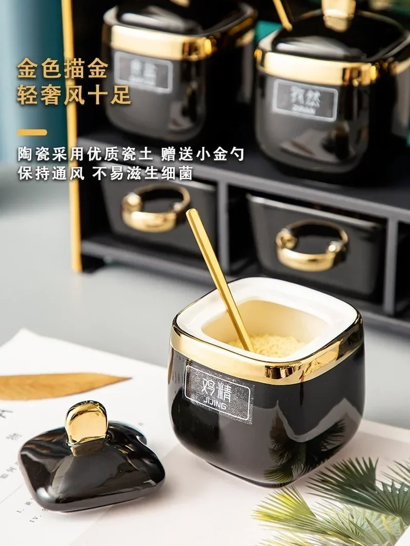 Ceramic Salt Spice Jars Set Oil Spray Bottle Pepper Shakers Sugar Bowl Seasoning Container Condiment Especias Kitchen Supplies