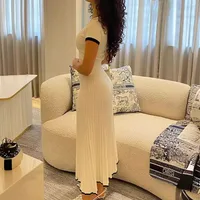 Summer Women White long Skirt Suit Short Sleeve V-neck crop top pleated set elegant dress 2 piece skirt set - Image 4