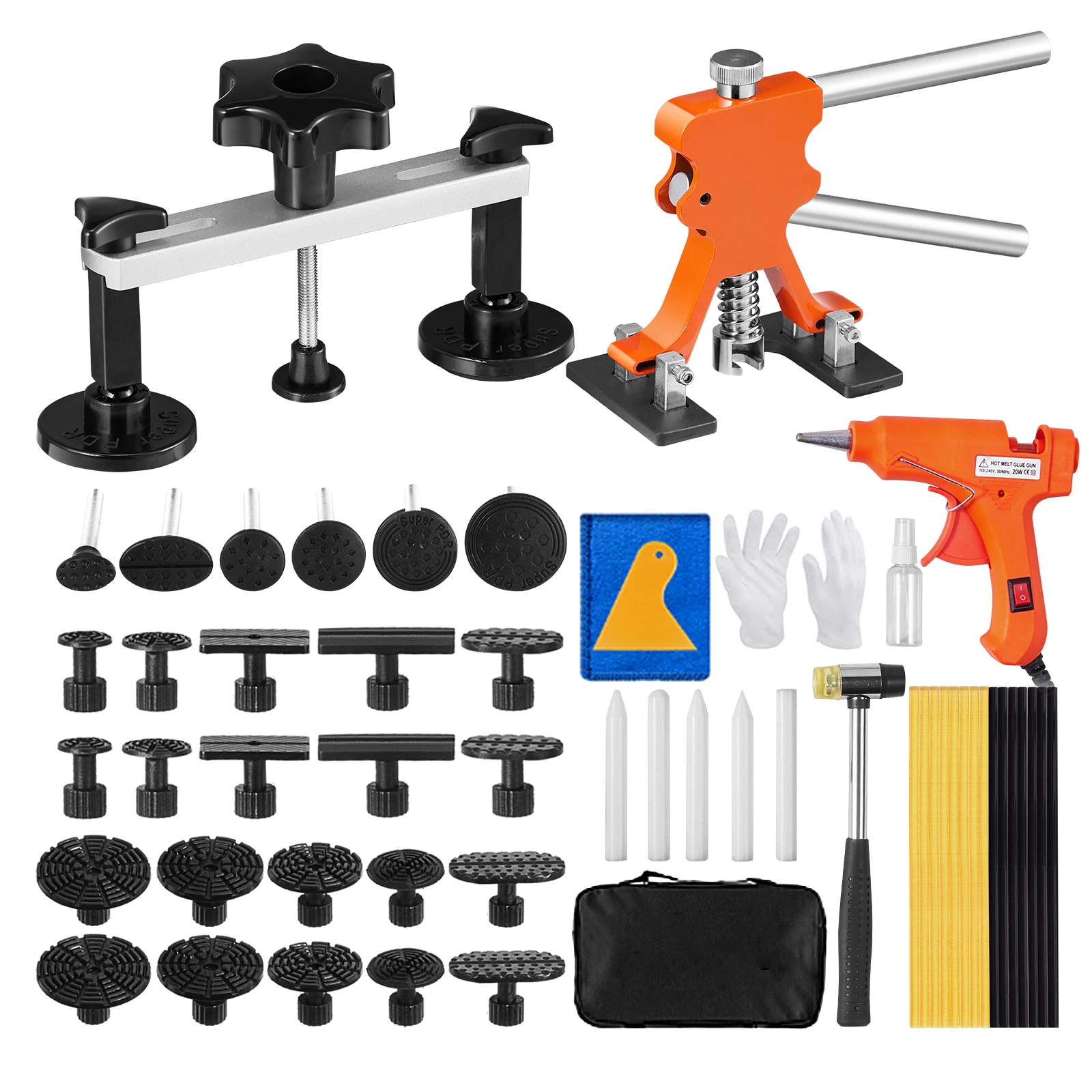 SucceBuy 56 PCS Dent Removal Kit Paintless Dent Repair Kit with Lifter Bridge Puller Dent Puller for Auto Body Dent Hail Damage