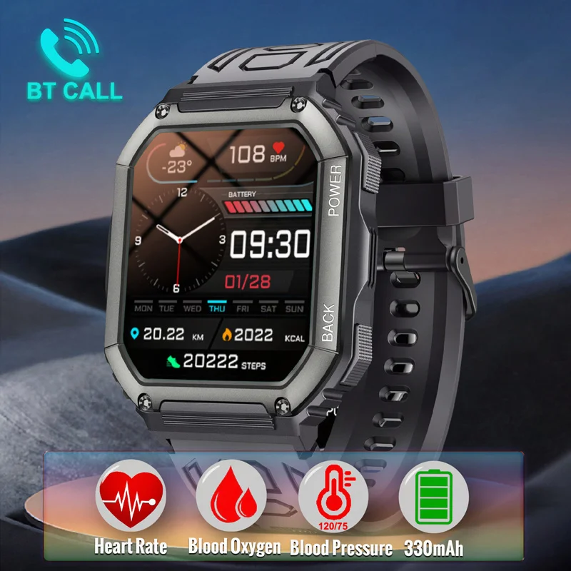 Per Xiaomi Android Smart Watch Men Tactical Military Bluetooth Call Blood Pressure Waterproof 2022 Full Touch Smartwatch Outdoor