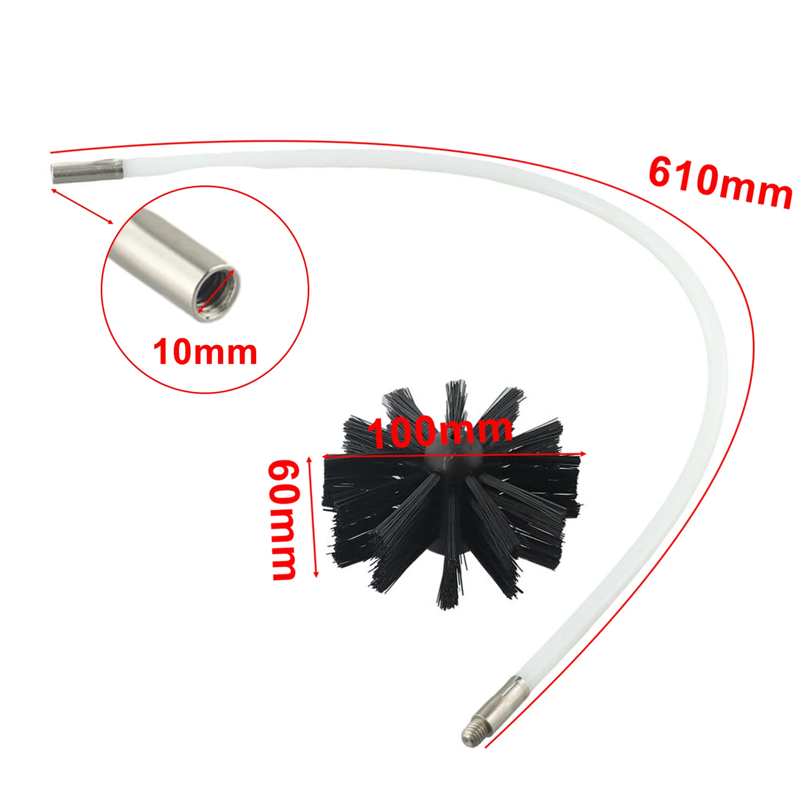 

Fireplace Brush head Flue Cleaning System + 2 Rods Accessories Cleaner Brush DIY Flexible Spare parts Tool Kit