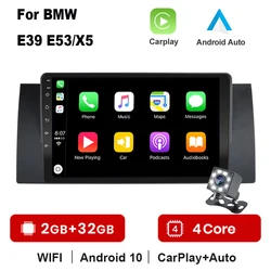 Autoradio Android 10.0, 2 go/32 go, Navigation GPS, Carplay, lecteur multimédia vidéo, 2 din, sans dvd, pour voiture BMW 5, E39, E53, X5 (1995  2006) 
