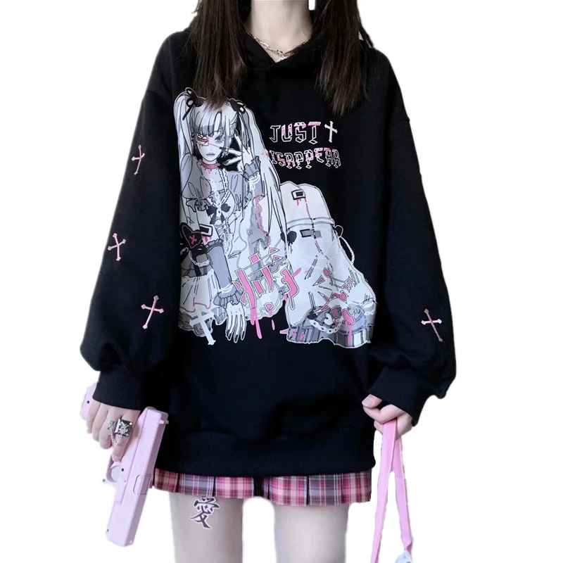2022 Spring Japanese Harajuku Anime Gothic Girl Print Hoodies Drop