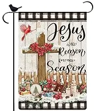 Jesus is the Reason for the Season Christian Garden Flag 12x18 Cardinal Jesus Nativity