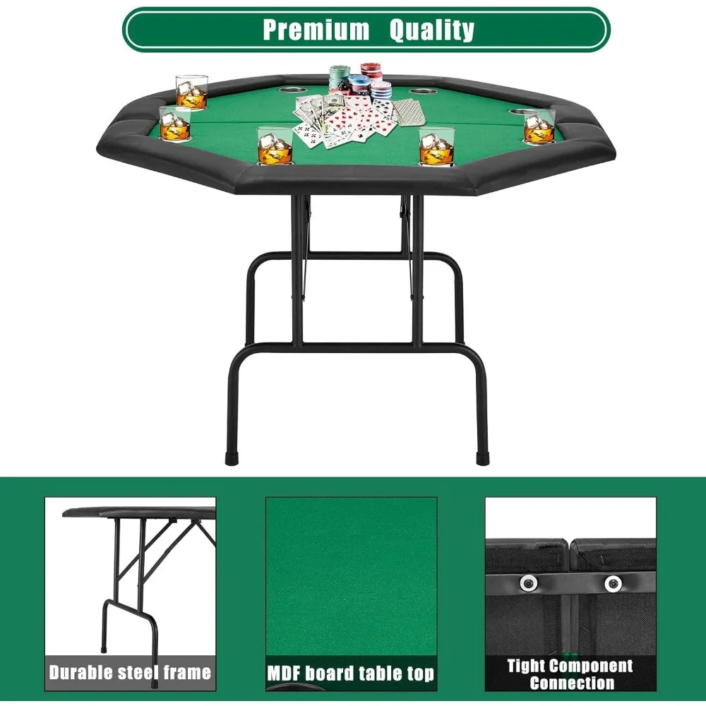 Game Poker Table Stainless Steel Cup Holder Casino Leisure Top Texas Hold'em Table 8 Player Leg Green Felt