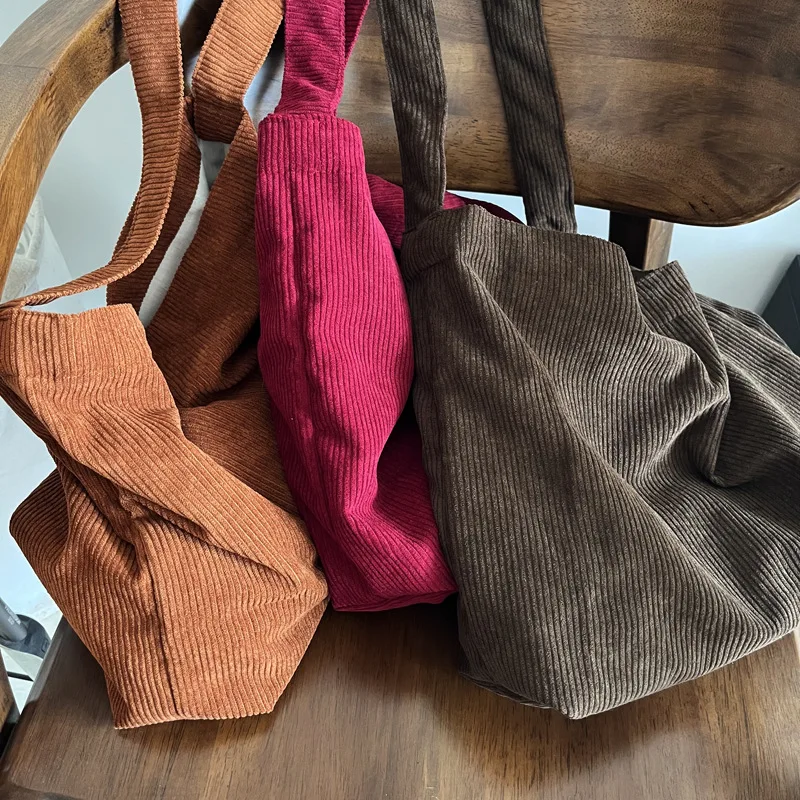 Borsa Tracolla Donna In Velluto A Coste - Grande Capiente Multi Tasca, Per Scuola, Lavoro E Pendolari - 3