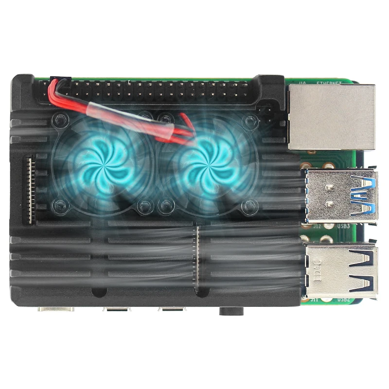 Raspberry pi Modelo b Case com Mini Ventiladores de Refrigeração Dupla Concha Protetora de Refrigeração Concha de Liga de Alumínio Capa para Rpi 4b - Imagem 6