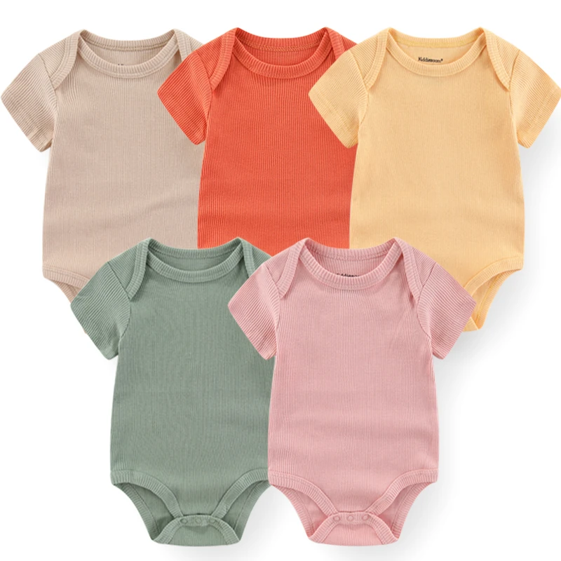 5Pcs/lots Solid Baby Bodysuits Overalls Baby Boy Clothes Short Sleeves Newborn Jumpsuits