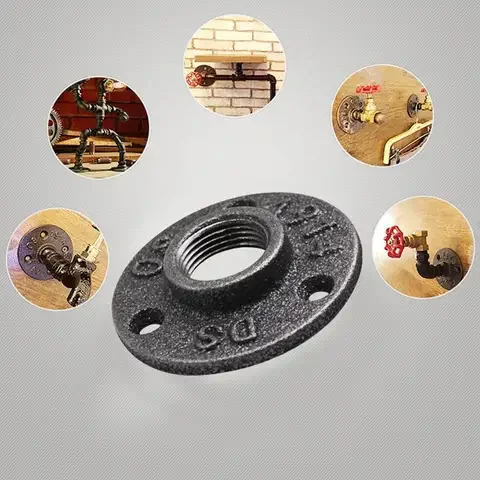 

Black 1" 1/2" 3/4" Decorative Malleable Iron Floor/Wall Flange 1Pc Malleable Cast Iron Pipe Fittings Garden Decoration Supplies