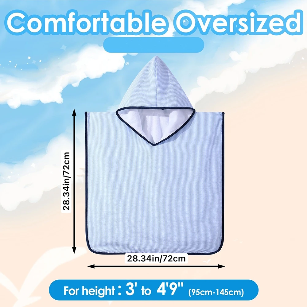 Ruffle Hooded Towel Stripe Seersucker Blanket Teens Bath Beach Swim Pool Cover Up Absorbent For Man And Women