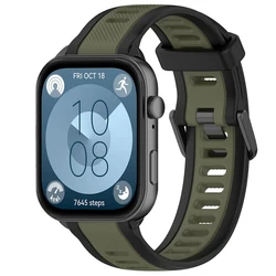 Dual-Tone Soft Silicone Sports Band - Textured Wristband Bracelet Accessory for Huawei Watch Fit 3 (Black army green)