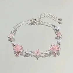 Sparkling Cherry Blossoms Butterfly Bracelet Women's Fashion Temperament Wave Moon Flower Adjustable Bracelet Wedding Jewelry