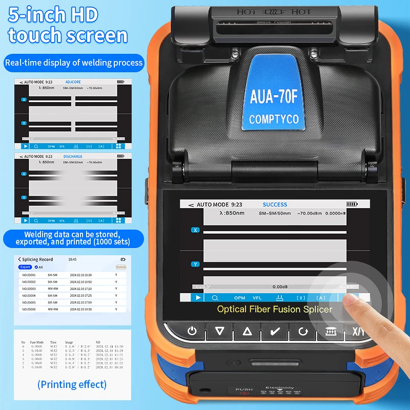 COMPTYCO AUA-70F Fiber Optic Fusion Splicer machine 6 Motors With VFL OPM and 10 languages Touch Screen