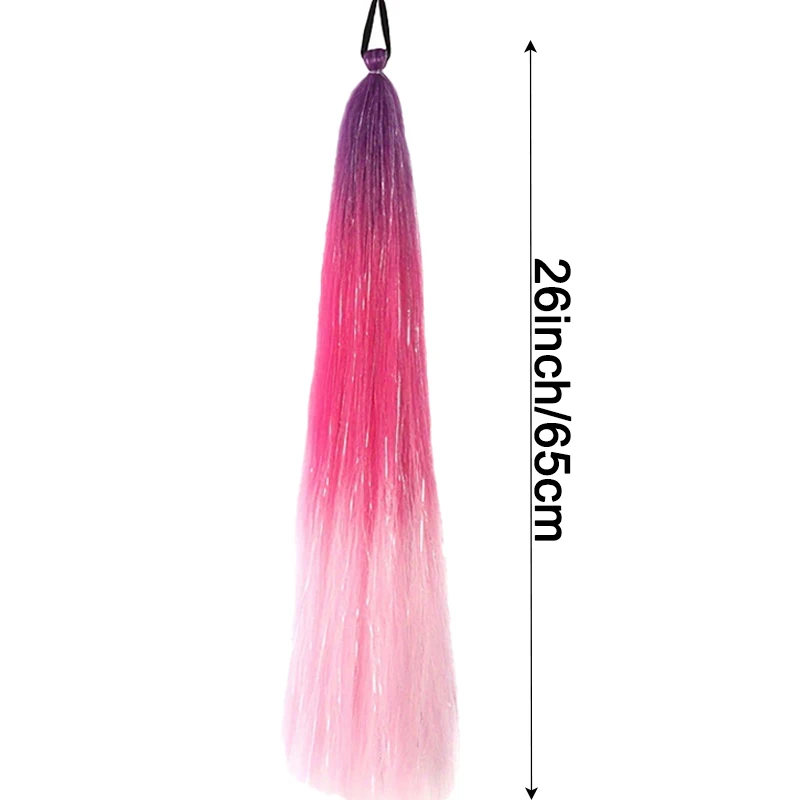 2Pcs Syntehtic Hair Ponytail Extensions with Tinsel Hair Colored Ponytails with Hair Tie for Braiding for Women Kids Christmas
