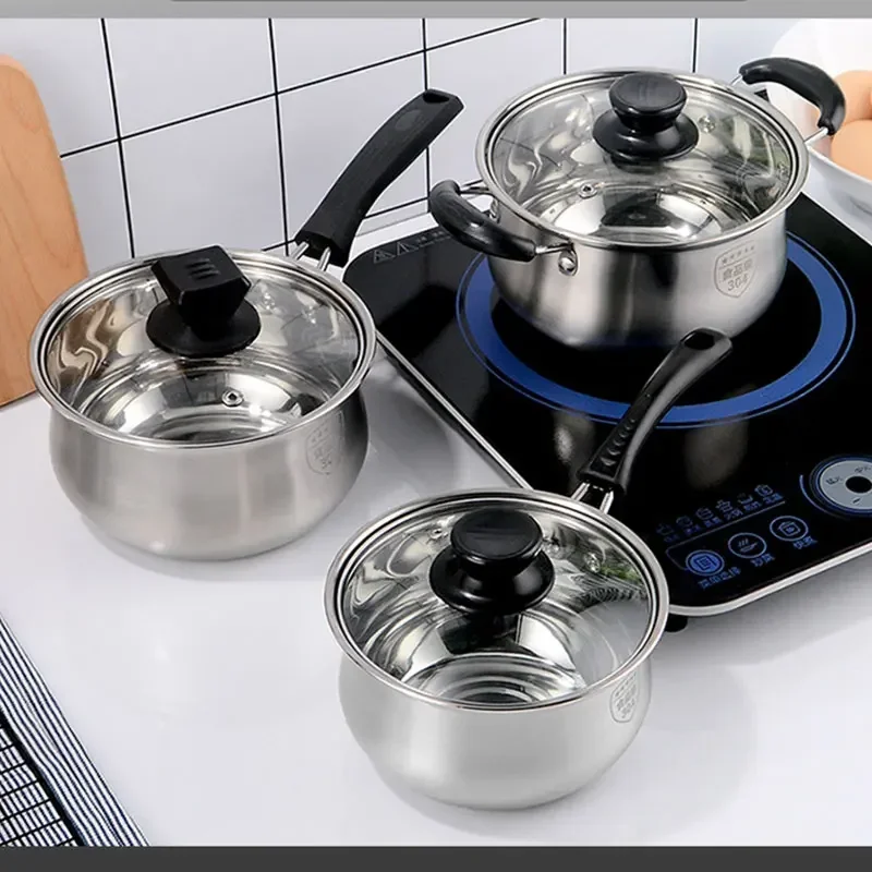 Stainless Steel Saucepan Non-stick Glass Cover Cookware For Kitchen Cooking Pots Induction Cooker