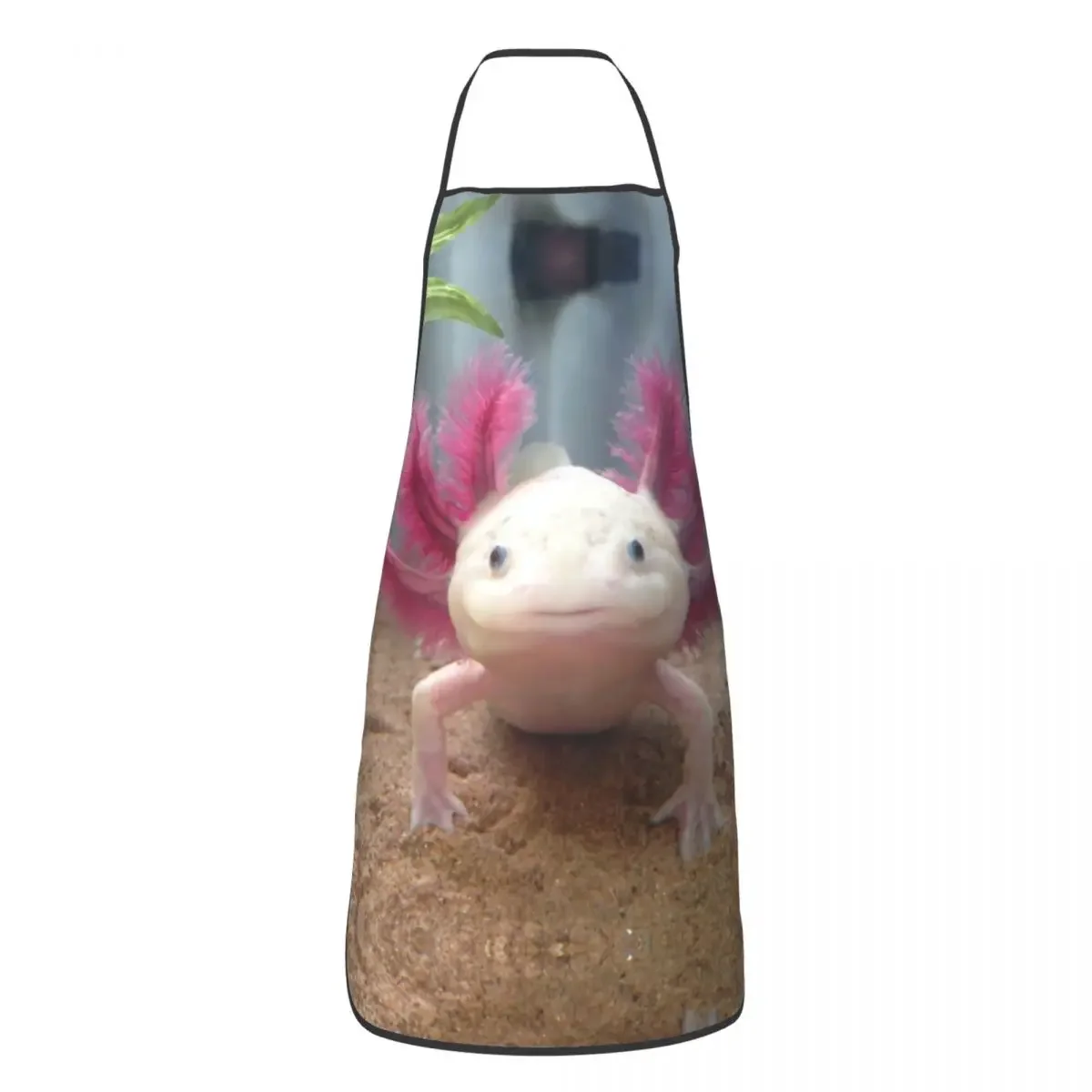 

Custom Bib Smiling Leucistic Axolotl Apron for Men Women Unisex Chef Cooking Kitchen Salamander Animal Tablier Cuisine Painting